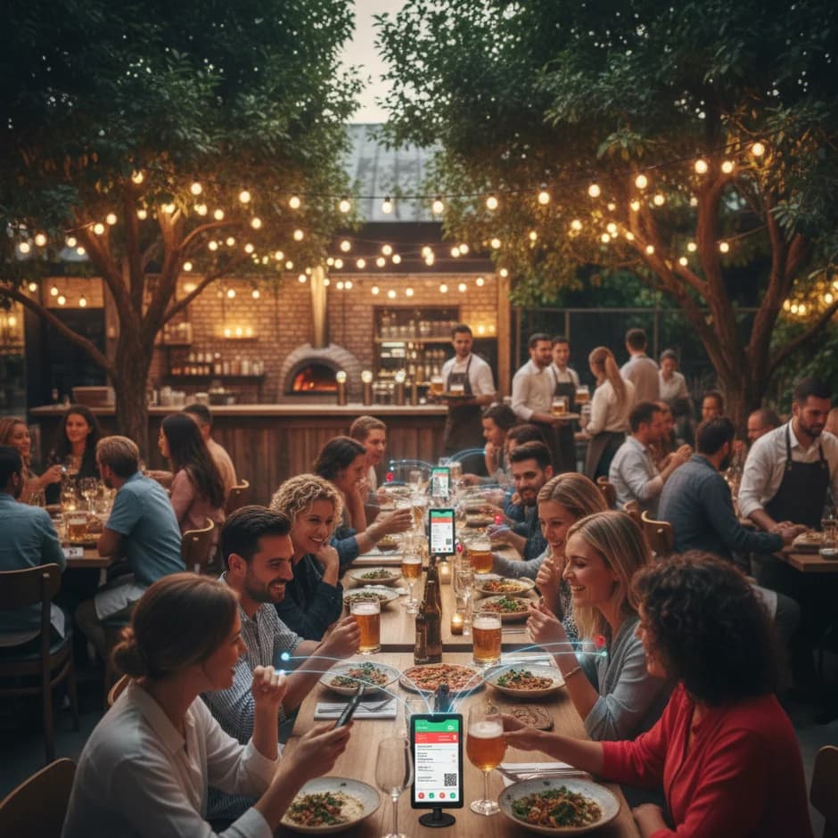 Busy venue dining with connected ordering flow