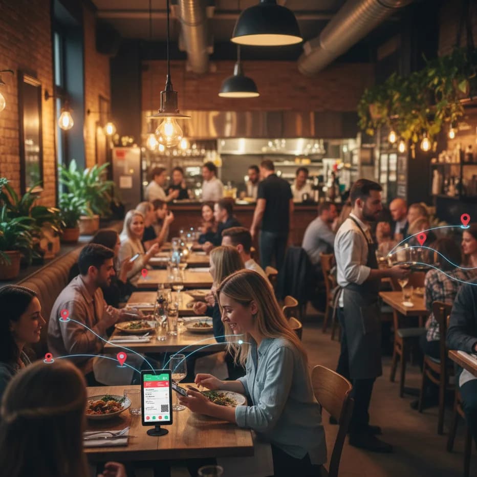 Venue dining room with connected table ordering flow